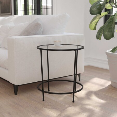 Flash Furniture Round Glass End Table with Matte Black Frame NAN-JN-21750ET-BK-GG